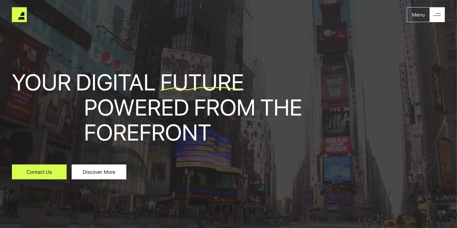 Afront landing — digital advertising powered from the forefront