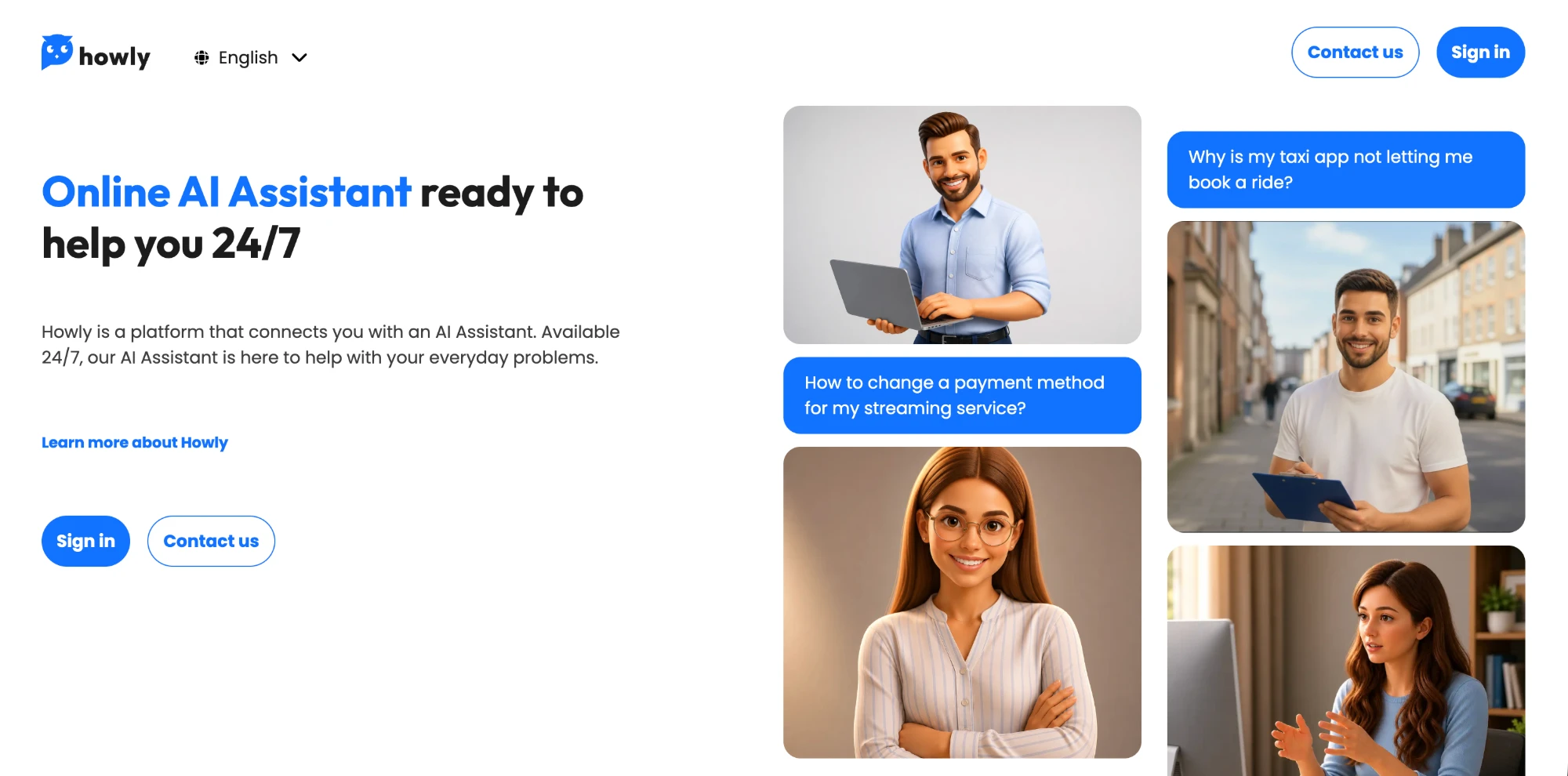 Howly landing — online AI assistant available 24/7
