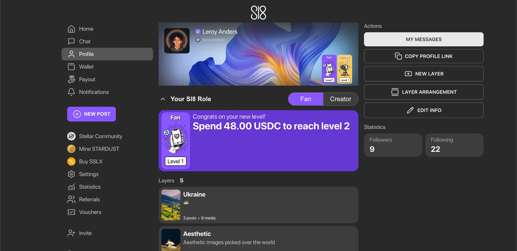 Sl8 profile with roles, levels and layers