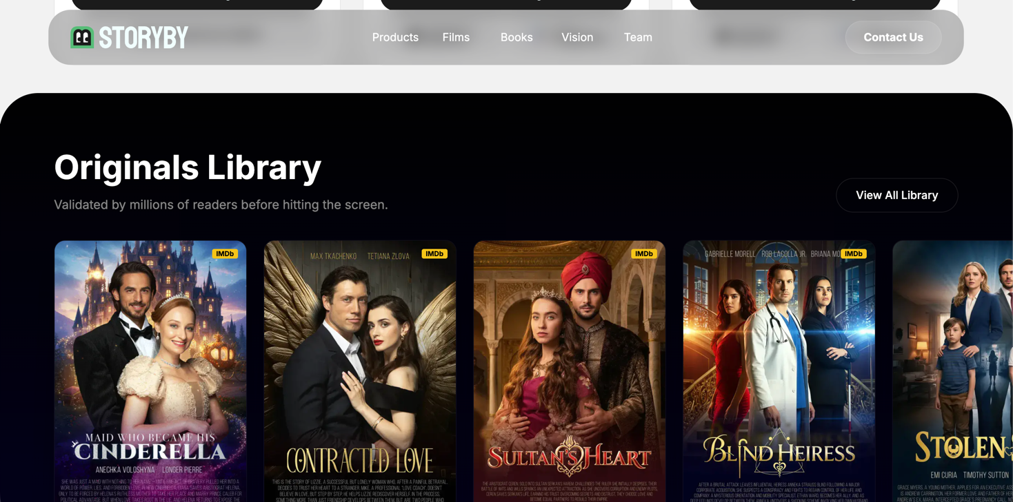 Storyby Originals Library with reader-validated titles